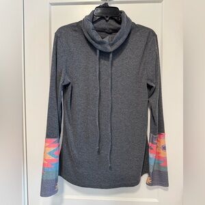 Charcoal Cowl Neck Sweater with Colorblock Sleeve Detail